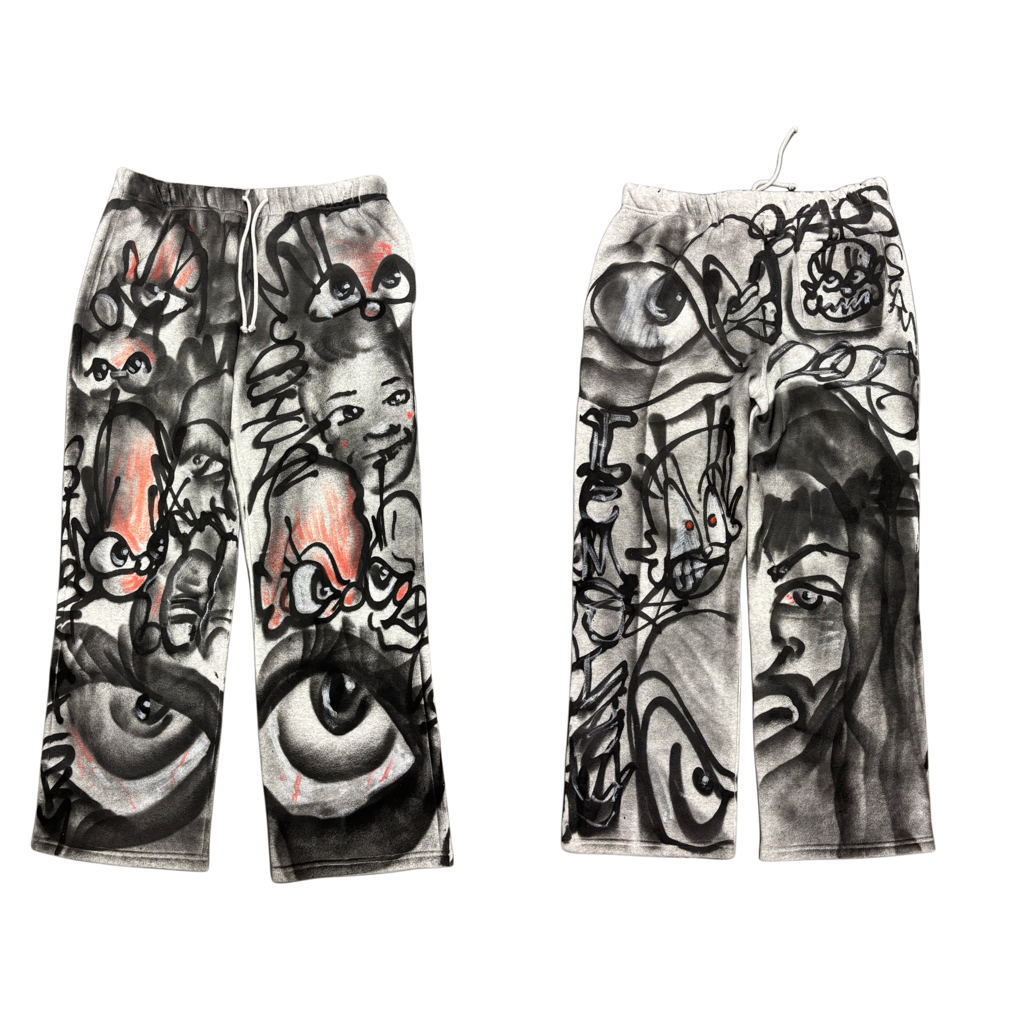 hems red graffiti sweatpants